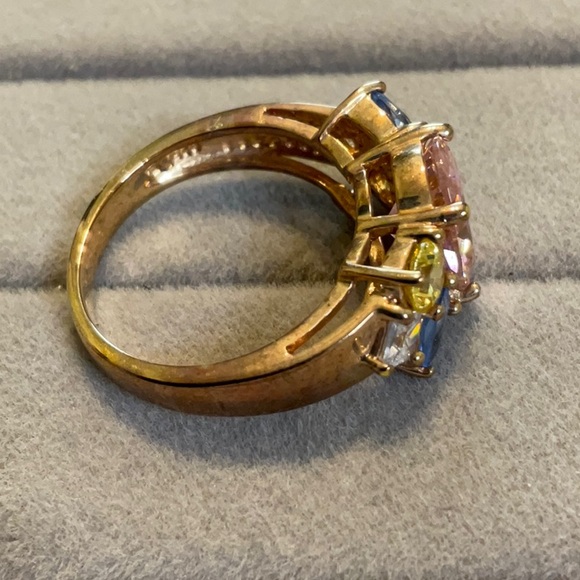 Gold plated sterling silver ring with multi colored stones - Picture 3 of 5